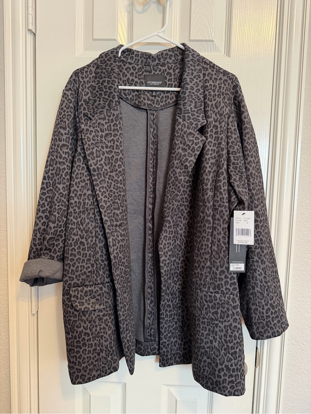 Liverpool Los Angeles 3X Gray Leopard Print Open Front Blazer NWT Plus Size
